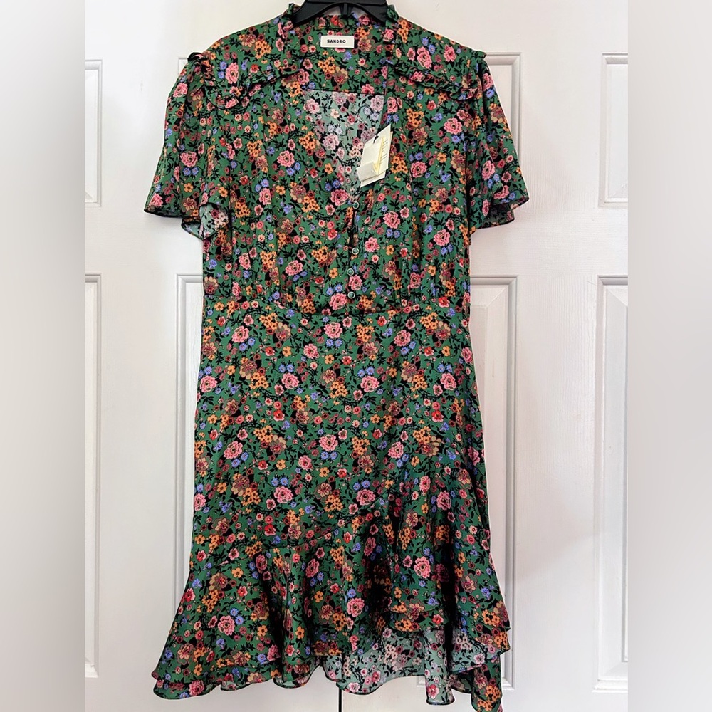 SALE NWT Sandro Paris floral asymmetrical ruffle dress - Picture 3 of 4